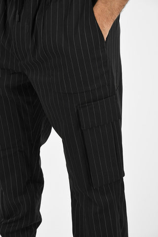 pinstriped drawstring waist cargo Pants