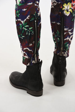 Floral-Print Silk Pants With Zip Back Ankle