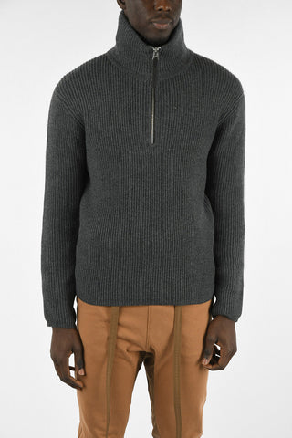ribbed half zip mock-neck sweater