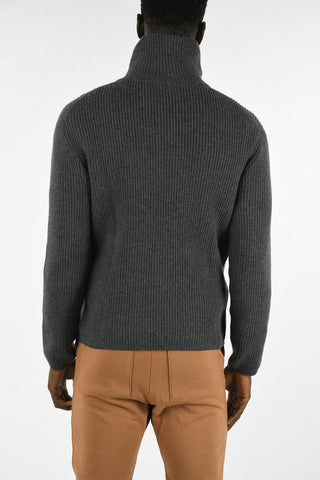 ribbed half zip mock-neck sweater