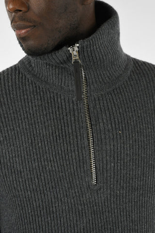 ribbed half zip mock-neck sweater