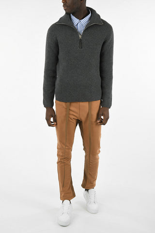ribbed half zip mock-neck sweater