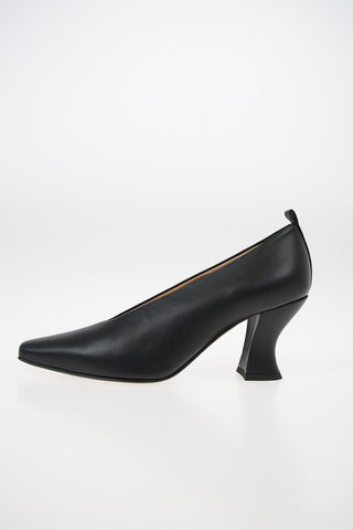 Leather Spool Heel Pumps 8 cm