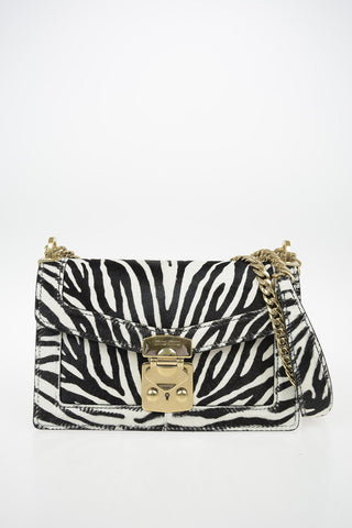 Zebra Printed Ponyskin Mini Bag with Chain
