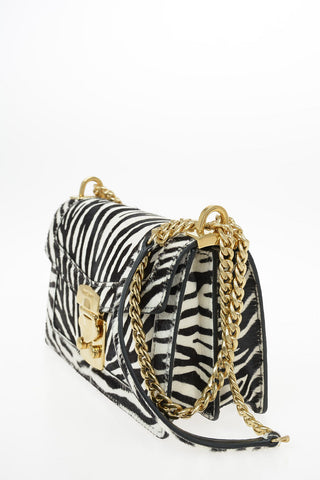 Zebra Printed Ponyskin Mini Bag with Chain