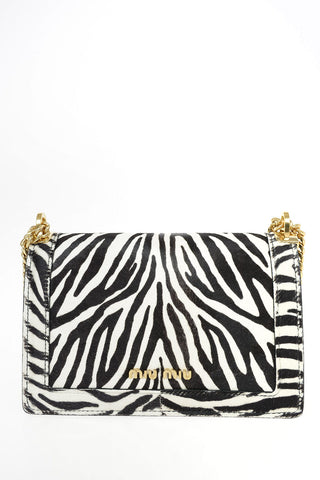 Zebra Printed Ponyskin Mini Bag with Chain