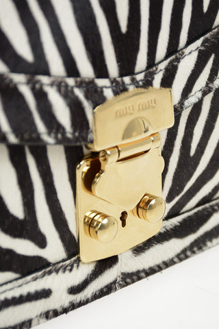 Zebra Printed Ponyskin Mini Bag with Chain