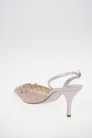 8cm lace SANDERELLA Slingback pumps with and rhinestone embellished