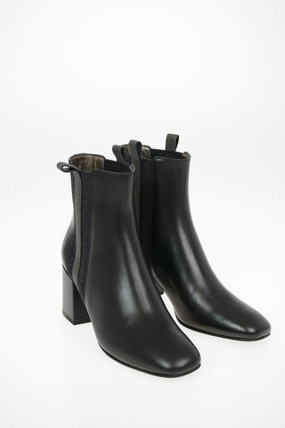 7cm leather Chelsea boots with rhinestone embellished