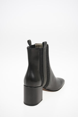 7cm leather Chelsea boots with rhinestone embellished