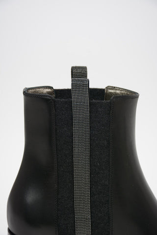 7cm leather Chelsea boots with rhinestone embellished