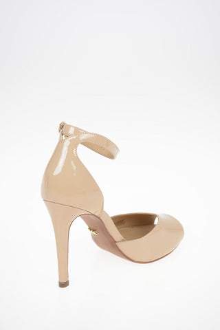 MICHAEL 10cm Patent leather CAMBRIA Peep Toe Ankle-strap D’Orsay pumps