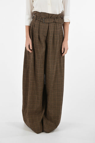 MM1 District Check Palazzo Pants with Belt