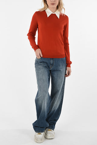 MM4 Crew-Neck Sweater with Suede Leather Applications