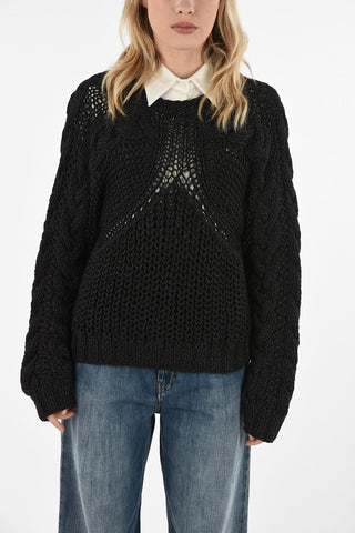 MM6 Cable Knit Lurex Crew-Neck Sweater
