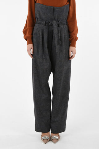 District Check High Waist Pants With Belt
