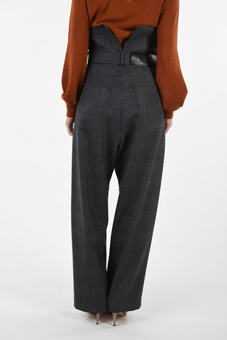 District Check High Waist Pants With Belt