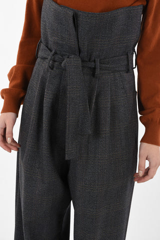 District Check High Waist Pants With Belt