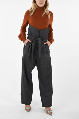 District Check High Waist Pants With Belt