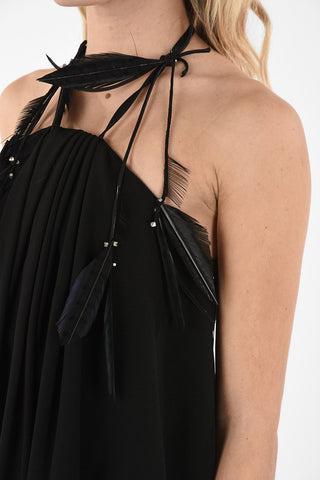 Mini Halterneck Dress with Feathers Applied