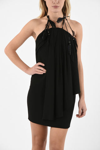 Mini Halterneck Dress with Feathers Applied