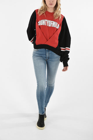 Printed Crew-Neck Crop Sweatshirt