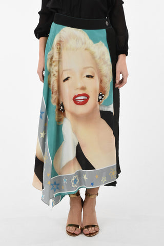 Asymmetrical Wrap Skirt With Marilyn Monroe Print and Jewel Details