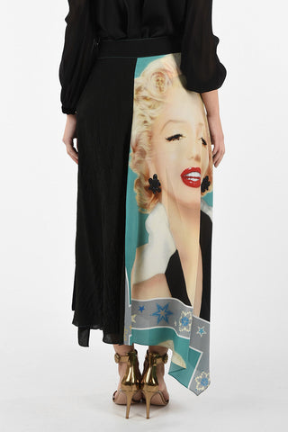 Asymmetrical Wrap Skirt With Marilyn Monroe Print and Jewel Details