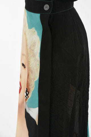 Asymmetrical Wrap Skirt With Marilyn Monroe Print and Jewel Details