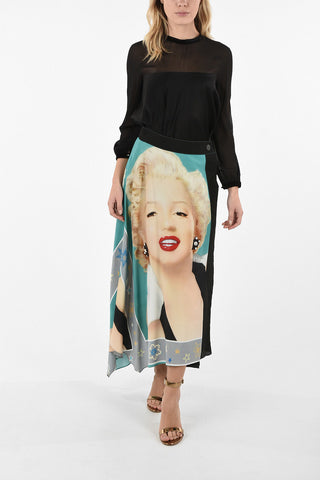 Asymmetrical Wrap Skirt With Marilyn Monroe Print and Jewel Details