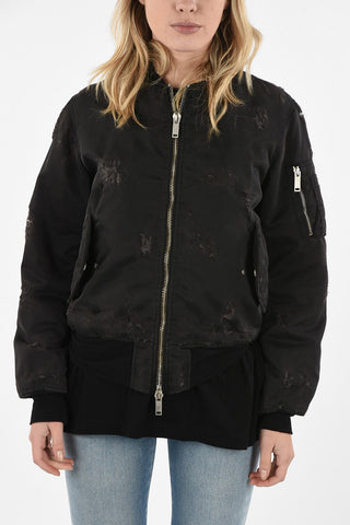 Distressed waist length bomber