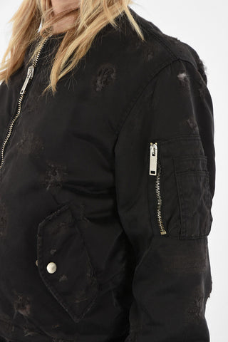 Distressed waist length bomber