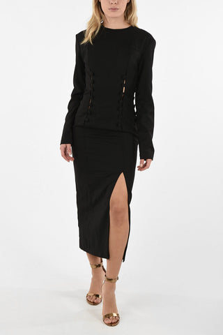 Vestito Midi Con Spacco Laterale e Bottoni