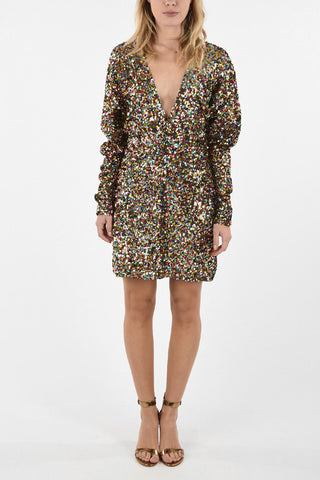 Sequined Plunging Neckline Mini Dress