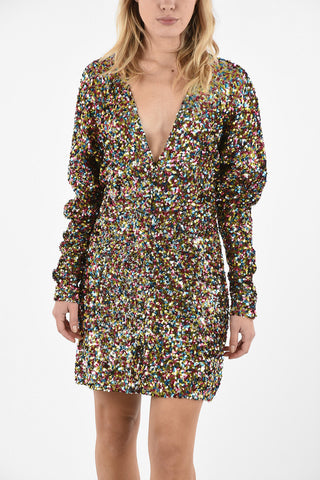 Sequined Plunging Neckline Mini Dress