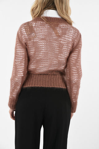 Crochet Crew-neck Sweater With Ostrich Feathers Details