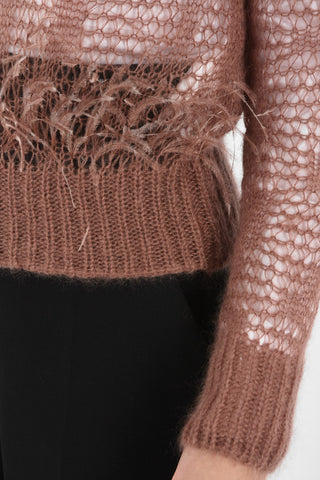 Crochet Crew-neck Sweater With Ostrich Feathers Details