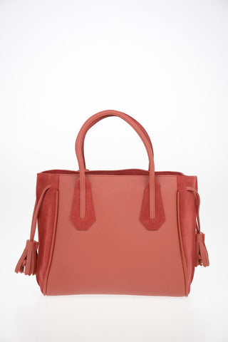  Leather Tote Bag With Suede Details