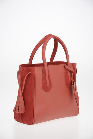 Leather Tote Bag With Suede Details