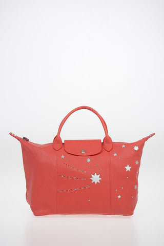 Stars Patterned Leather Tote Bag with Removable Shoulder Strap