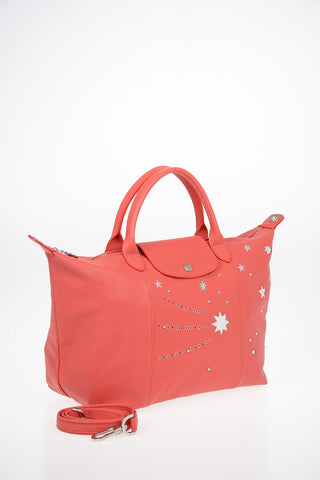Stars Patterned Leather Tote Bag with Removable Shoulder Strap