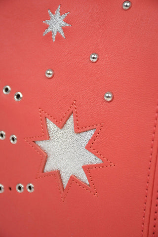 Stars Patterned Leather Tote Bag with Removable Shoulder Strap