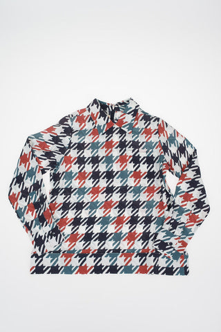 Houndstooth Blouse with Back Zip Closure 