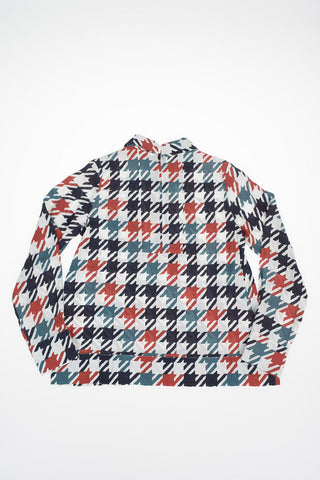 Houndstooth Blouse with Back Zip Closure 