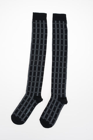 Stretch Fabric Checked High Socks