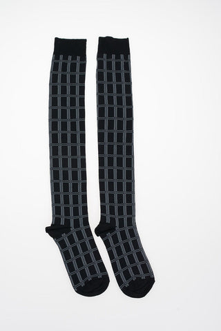 Stretch Fabric Checked High Socks
