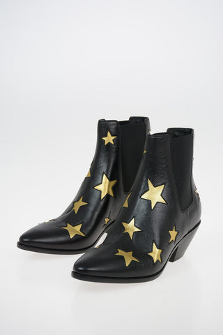 Star Patterned Leather Texan Booties 4cm