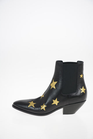 Star Patterned Leather Texan Booties 4cm