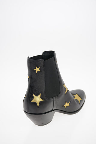 Star Patterned Leather Texan Booties 4cm