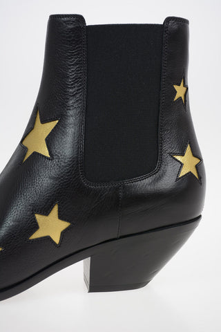 Star Patterned Leather Texan Booties 4cm